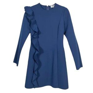 MSGM Navy Lincoln Ruffle Front A-Line Long Sleeves Crew Neck Dress Size 46